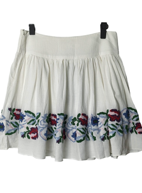 圣牌清新甜美风绣花半身裙女白色A字廓形短裙花卉刺绣半裙1345