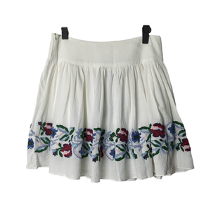 圣牌清新甜美风绣花半身裙女白色A字廓形短裙花卉刺绣半裙1345