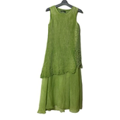 清爽简约拼接镂空绣花假两件亚麻无袖 SD正品 女士时尚 连衣裙1284