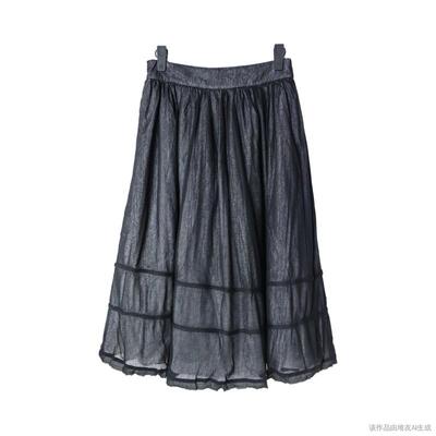 圣迪家半透明网纱绣线毛边半身裙