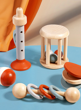 Wooden textile drum, rolling drum, baby  thinking rattle0-3