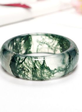 天然水草玛瑙戒指冰种飘花指环草绿玉髓玉石情侣款民族风特色玉戒