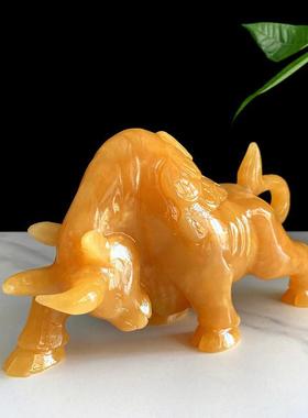 黄玉金钱牛摆件招财办公室家居