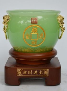 新中式聚宝盆招财家居琉璃玄关客厅酒柜装饰办公室工艺品店铺开业