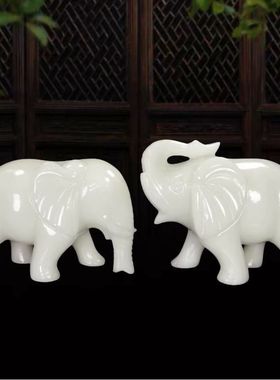 天然阿富汗白玉大象摆件吸水吸财玉石大象客厅玄关办公室装饰摆设
