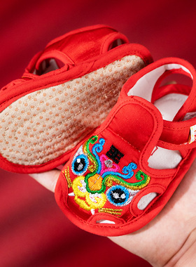 虎头鞋婴儿凉鞋周岁鞋子男宝宝软底布鞋步前鞋红色百天宝宝鞋夏季