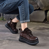 四起哥2025秋款 头层牛皮厚底马丁靴真皮休闲鞋 女轻奢短靴女靴帅气