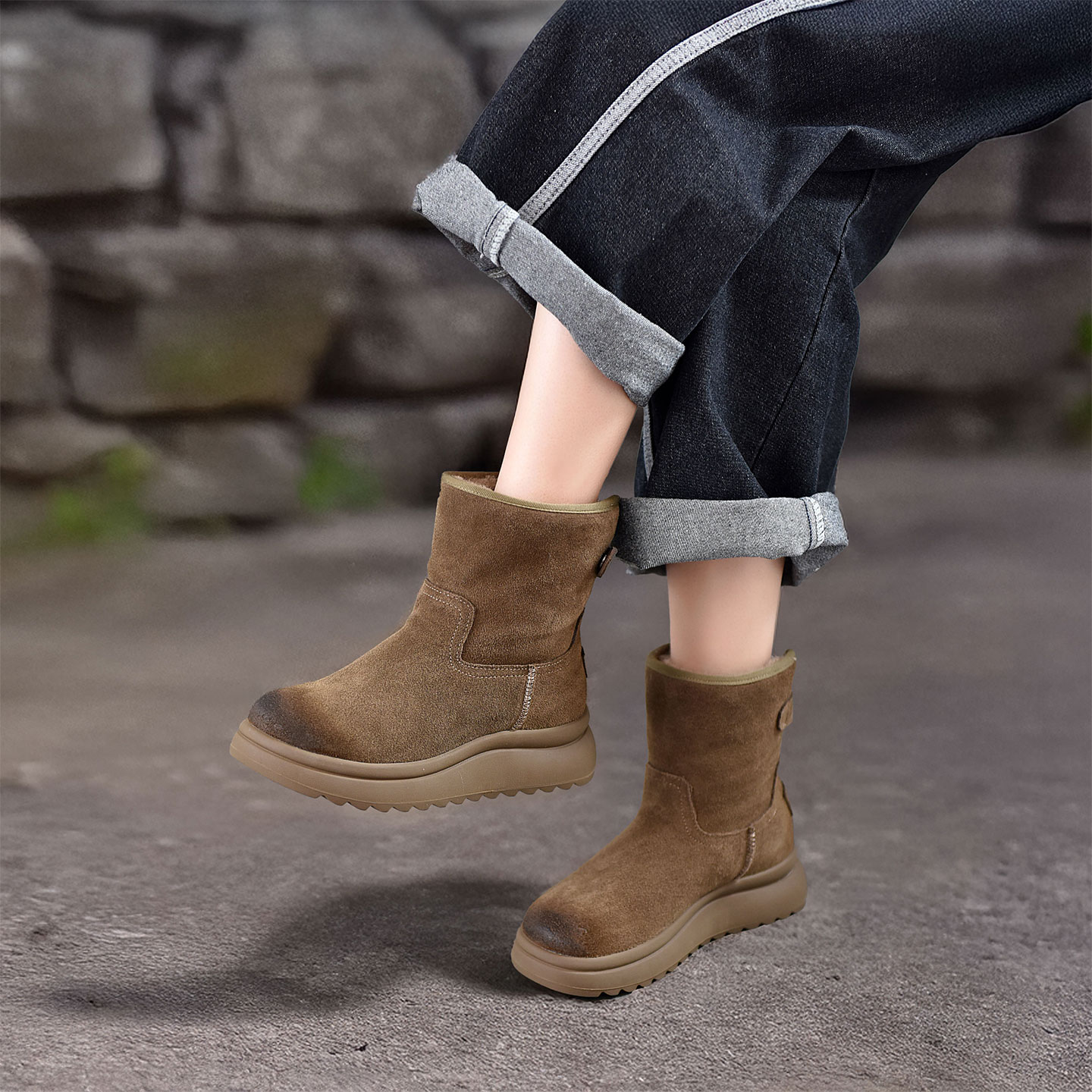 四起哥2025秋冬新款牛皮厚绒靴