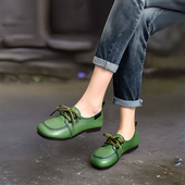 四起哥2025春秋气质头层牛皮四季 文艺舒适 平底单鞋 鞋 手工真皮女鞋