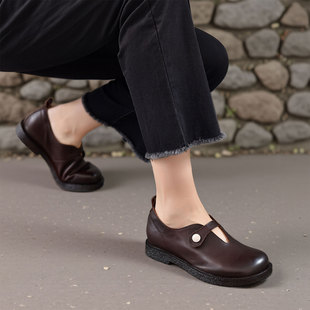 四起哥2026春款学院风真皮玛丽珍鞋女粗跟带舒适百搭单鞋头层牛皮