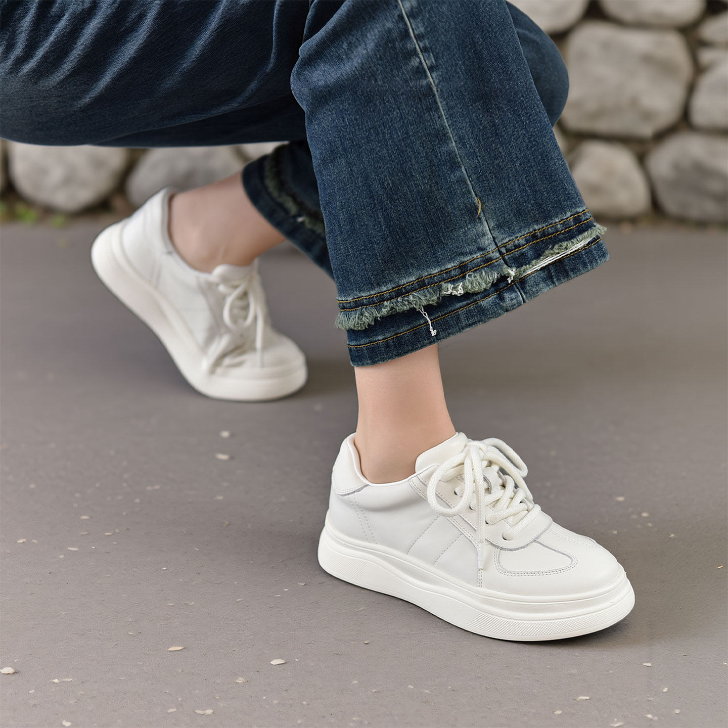 四起哥2026春秋四季厚底小白鞋女头层牛皮系带休闲板鞋百搭真皮鞋