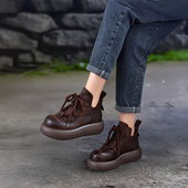 四起哥2025秋冬新款 头层牛皮厚底马丁靴女手工真皮轻奢短靴女靴棉