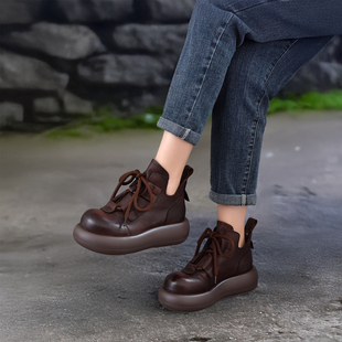 四起哥2025秋冬新款 头层牛皮厚底马丁靴女手工真皮轻奢短靴女靴棉