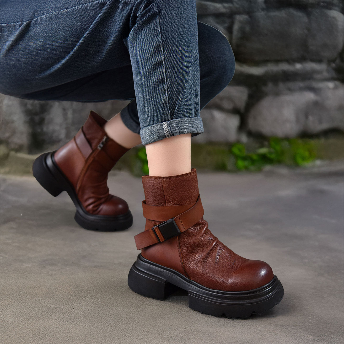 四起哥2025秋冬新款头层牛皮短靴