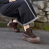 四起哥2025秋冬新款 头层牛皮马丁靴女手工真皮轻奢厚底短靴面包鞋