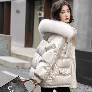 潮牌冬季面包服短款羽绒服女款新款韩版免洗亮面学生加厚宽松外套