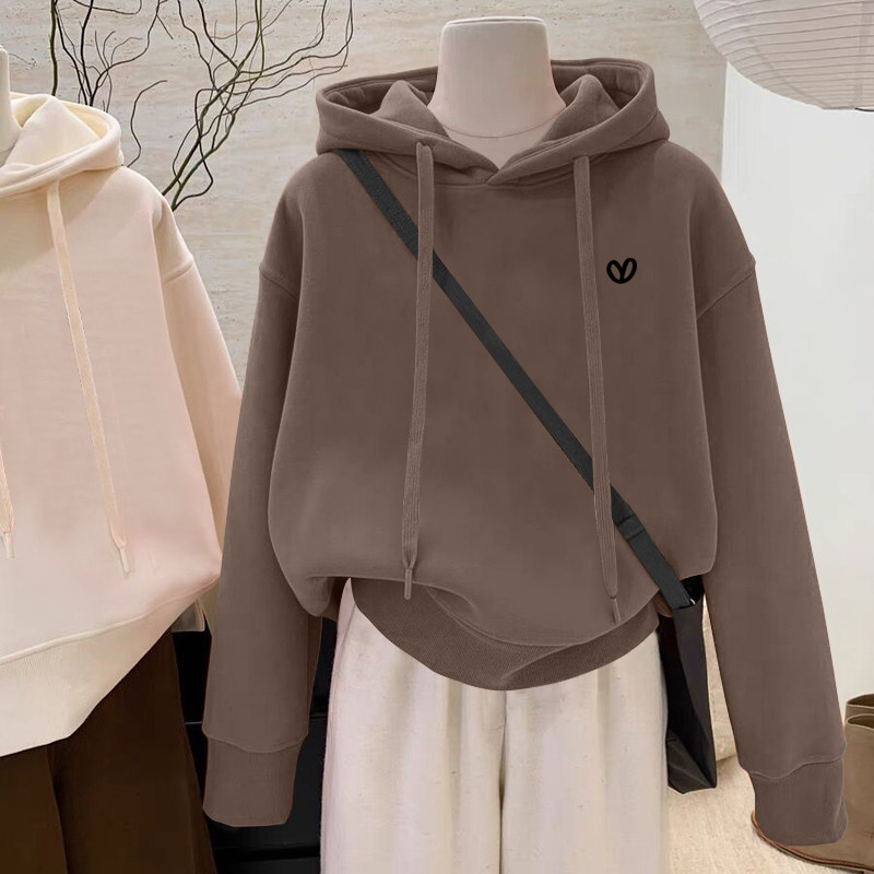 轻奢设计感小众秋冬新款加绒加厚套头连帽卫衣女短款宽松韩版外套