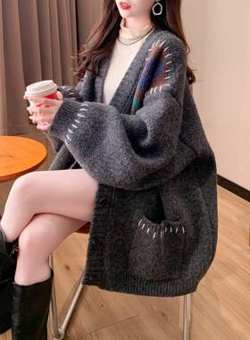 针织开衫宽松加厚毛衣秋冬外套