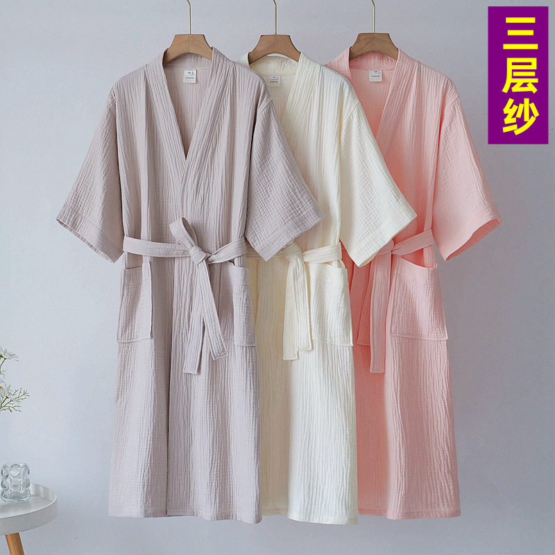 吸水情侣纯色全棉睡袍家居服