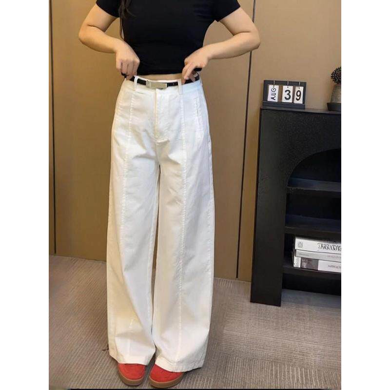 白色直筒牛仔裤女春秋新款今年流行大码胖妹妹高腰显瘦宽松阔腿裤