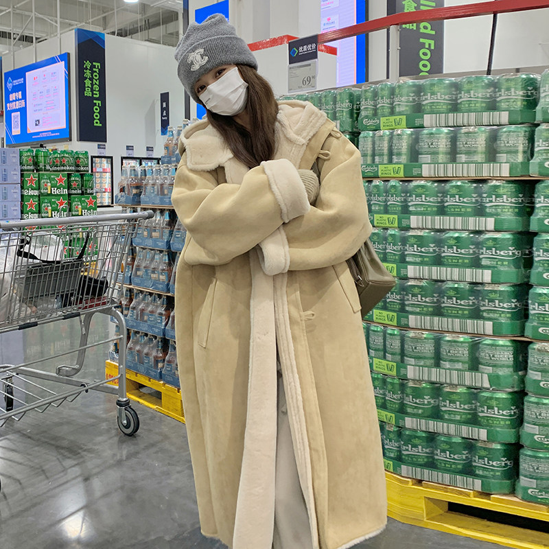 潮牌皮毛一体羊羔毛大衣女冬新款