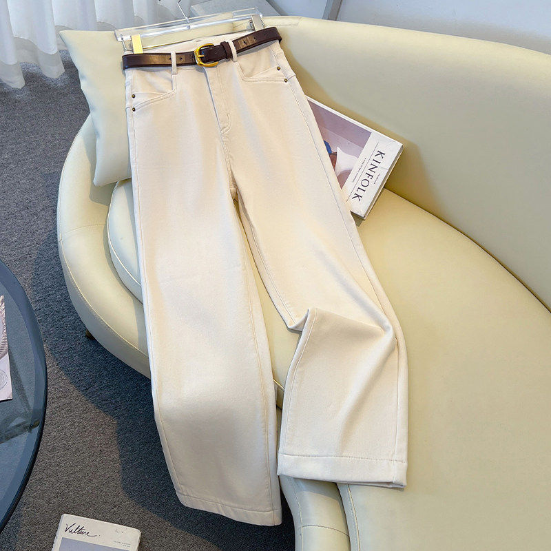 轻奢米白色加绒牛仔裤女新款冬季加厚小个子休闲九分窄版阔腿裤子,女装/女士精品,牛仔裤,淘宝优惠券,粉丝福利购,淘宝优惠卷