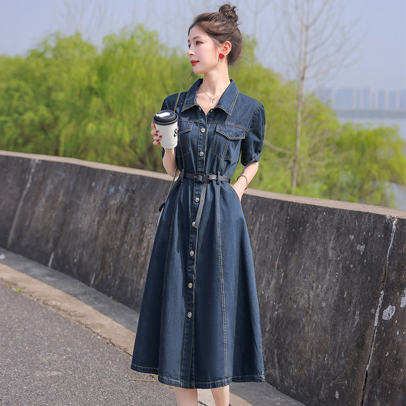 短袖牛仔连衣裙女夏季2025年新款薄款显瘦高端收腰时尚气质高级感