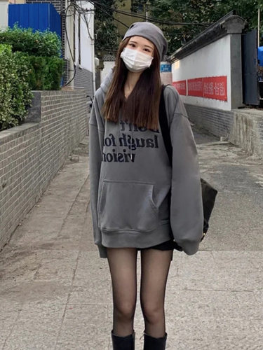 小众高街ins春秋款灰色卫衣服