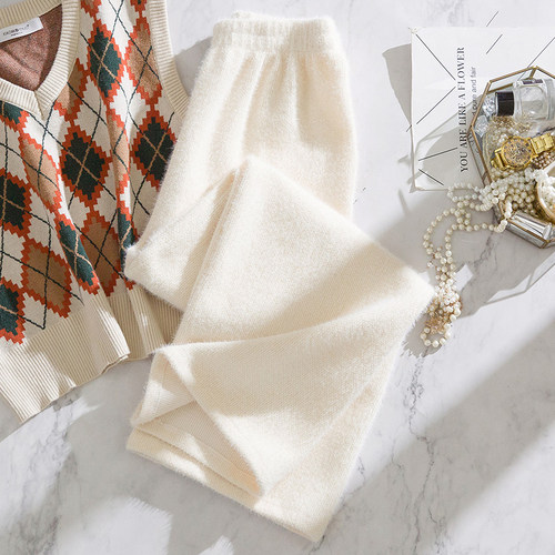 垂感休闲裤水貂绒垂坠针织阔腿裤