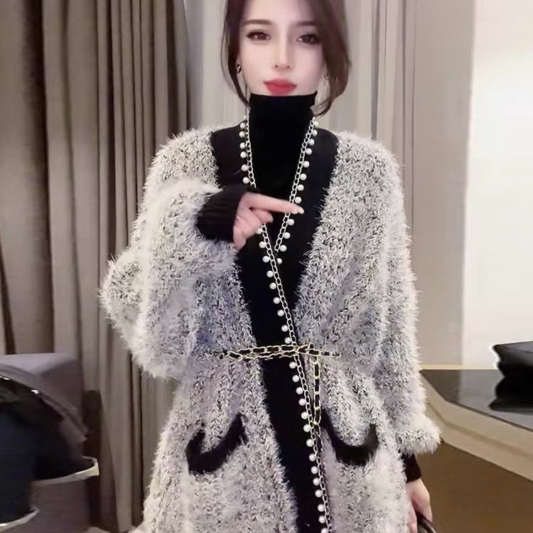 여성용 트렌디 브랜드 하이 엔드 니트 카디건 재킷 봄 가을 느슨한 슬리밍 페르시 밝은 실크 연예인 모헤어 스웨터