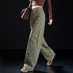 轻奢小个子超好看裤子格子休闲裤女新款秋冬植绒弯刀裤加厚镰刀裤