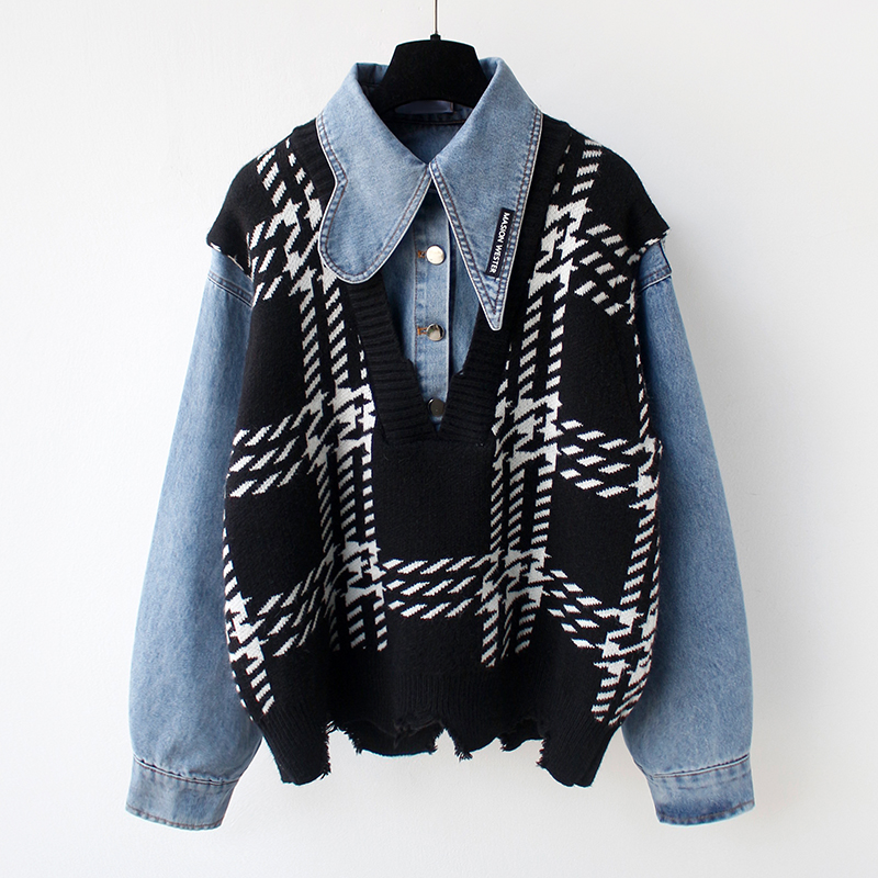 高端女春秋宽松短款慵懒风针织衫