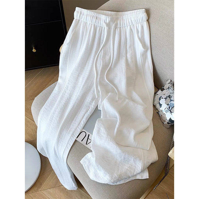 白色垂感亚麻冰丝阔腿裤男女夏季薄款慵懒松弛感穿搭裤子休闲长裤