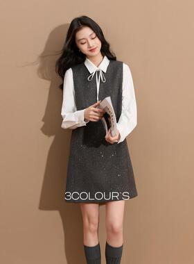 2025秋冬季新款圆领背心小A裙连衣裙短裙叠穿无袖微闪优雅女S