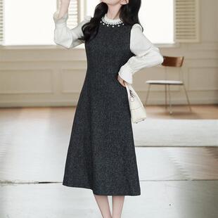 法式轻奢小香风灰色连衣裙秋冬2025新款高级感富家千金穿搭两件套