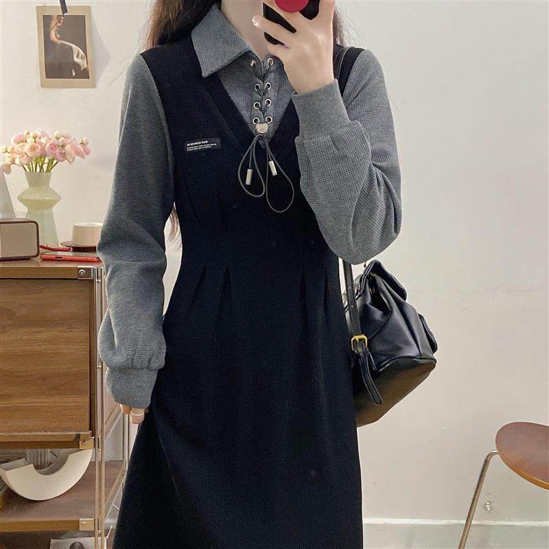 连衣裙大码女装2025夏季流行新款套装裙秋冬加厚针织长袖卫衣裙子