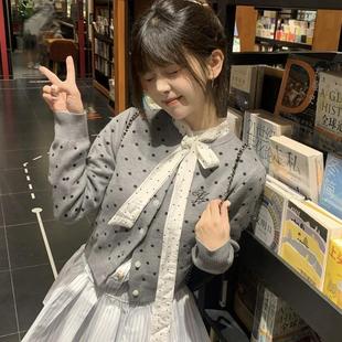 温柔甜美套装裙秋冬小个子韩系学院风波点毛衣条纹衬衫收腰连衣裙