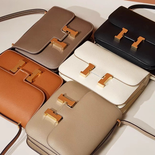 2024新款真皮手掌纹H扣康康包牛皮小方包时尚百搭单肩斜挎空姐包