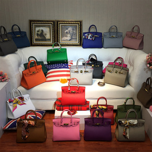 头层牛皮铂金包荔枝纹欧美奢侈大牌同款真皮女包女式手提包新娘包