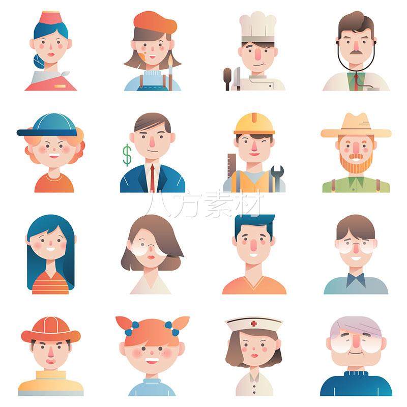 扁平化插画人物渐变素材卡通形象小人男孩女孩头像设计ai矢量图标