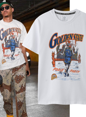 2022短袖poole party普尔t恤男勇士普洱勇士3号同款衣服ins同款