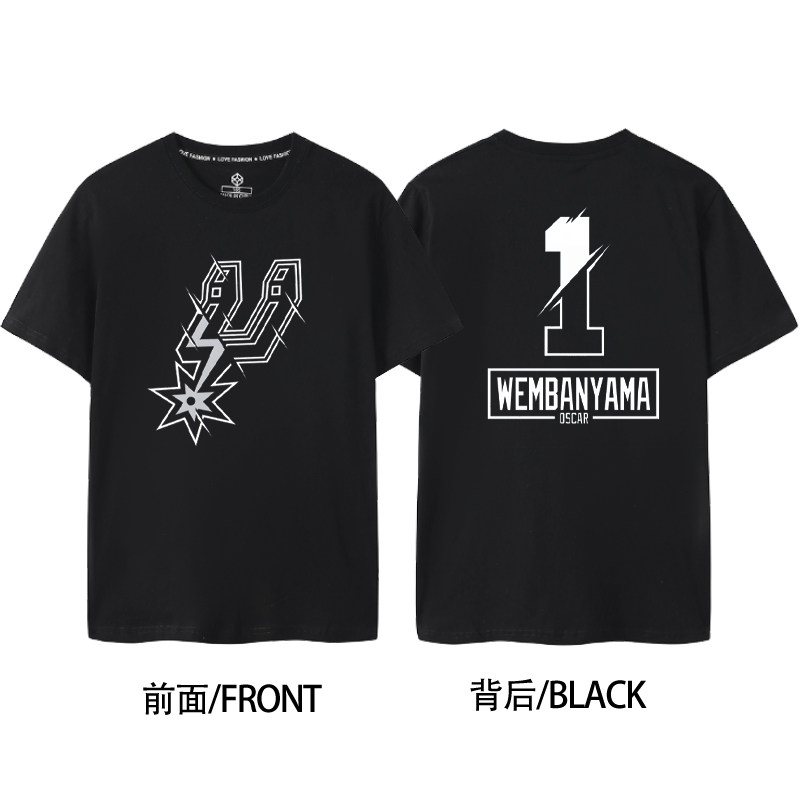 2026短袖T恤马刺队文班亚马衣服1号纪念衣服篮球男款大码棉篮球