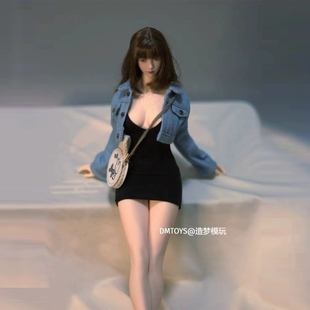1/6女兵人超短牛仔外套包臀连衣裙套装12寸包胶女素体衣服配件