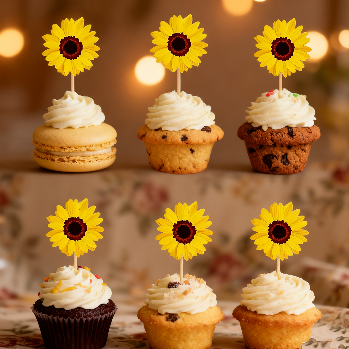 生日蛋糕插牌插件向日葵签烘焙甜品装饰插签冷盘叉签一次性水果签
