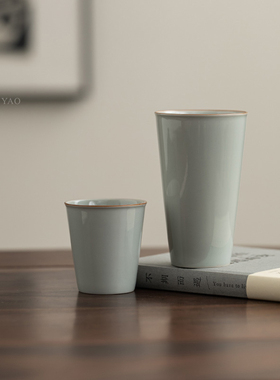 陶瓷古蓝茶杯主人杯高档个人专用直身可乐杯家用单个大容量水杯子