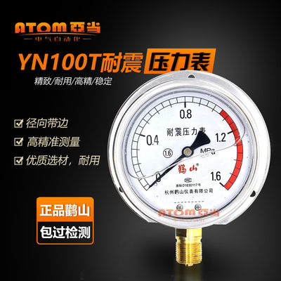 YN100T不锈钢船用耐震压力表径向带边yn60t抗震表1mpa鹤山304