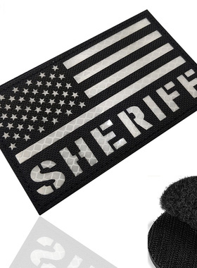 海客户外跨境现货美国旗反光魔术贴SHERIFF黑白星条旗臂章魔术贴