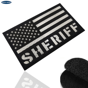 海客户外跨境现货美国旗反光魔术贴SHERIFF黑白星条旗臂章魔术贴