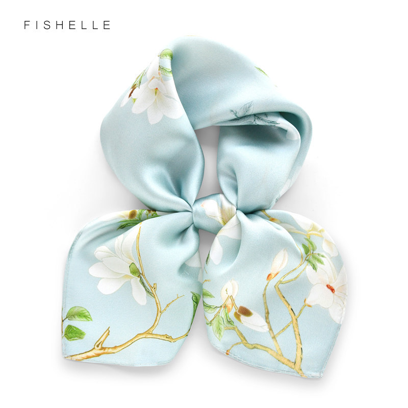 虞贝国风玉兰花真丝小方巾礼盒装