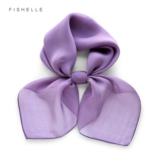 浅紫真丝丝巾礼盒桑蚕丝纱巾春秋薄款装饰小方巾护颈围脖女士礼物